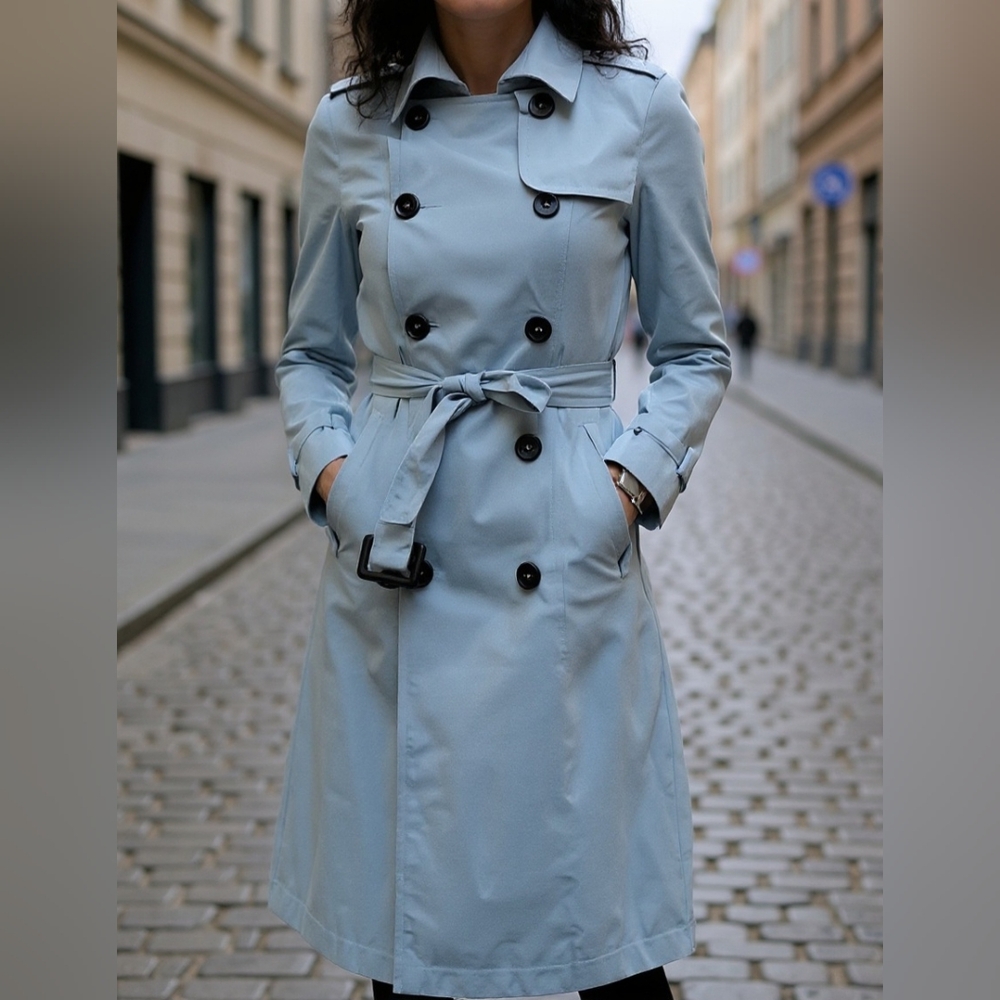 NWT Dusty Rose Pink Double-Breasted Trench Coat - Picture 3 of 7